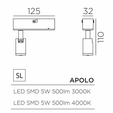 MDC Apolo LED 5w IP44 surface spotlight dimensions