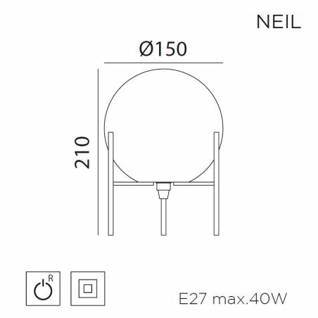 MDC Neil E27 glass table lamp dimensions