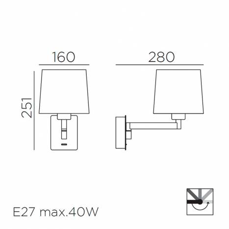 Aplique de pared Finess E27 orientable negro info - MDC