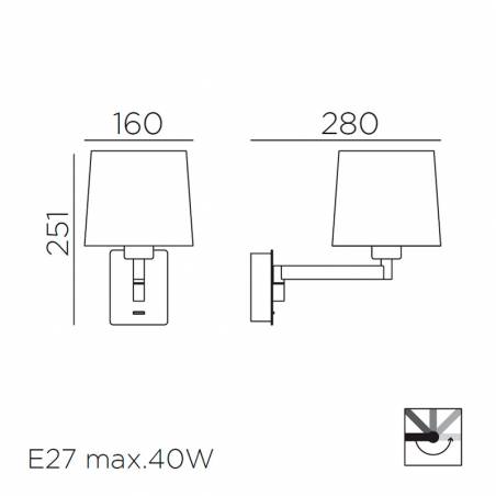 Aplique de pared Finess E27 orientable negro info - MDC