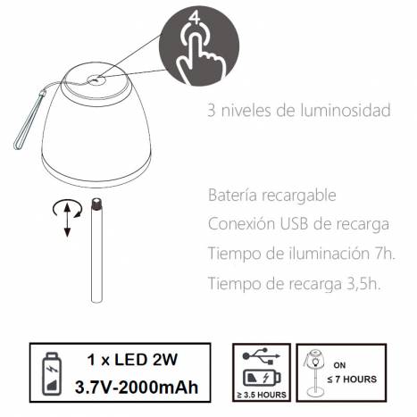 Lámpara portátil Domingo LED USB IP44 info - Trio