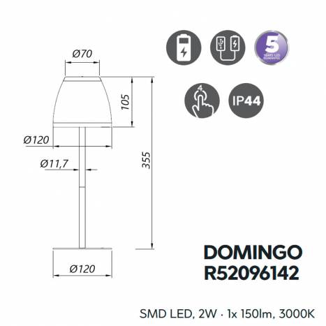 Trio Domingo LED USB IP44 portable table lamp info