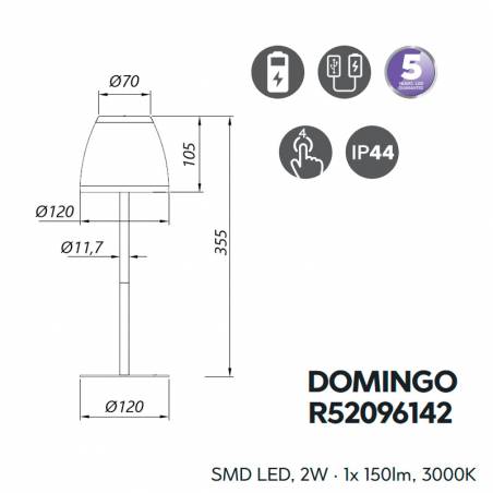 Lámpara mesa portátil Domingo LED USB IP44 info - Trio