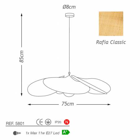 Lámpara colgante Palmito E27 rafia info - Ilusoria