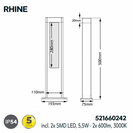 Baliza Rhine LED IP54 antracita 50cm info - Trio
