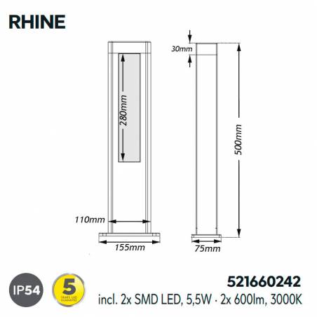 Baliza Rhine LED IP54 antracita 50cm info - Trio