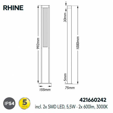 TRIO Rhine LED IP54 100cm beacon lamp info