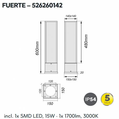 Baliza Fuerte 60cm LED 15w IP54 antracita modelos - Trio info