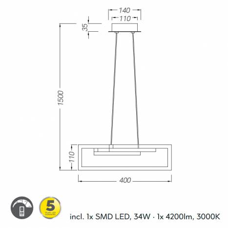 TRIO Salinas LED 34w dimmable pendant lamp info 1