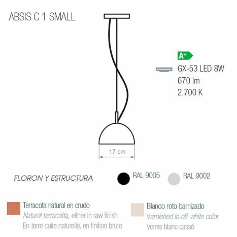 LUXCAMBRA Absis 1L 17cm pendant lamp dimensions