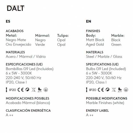 Lámpara colgante Dalt 6L mármol info - Aromas 1