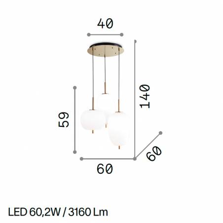 Lámpara colgante Umile LED 3L cristal info - Ideal Lux