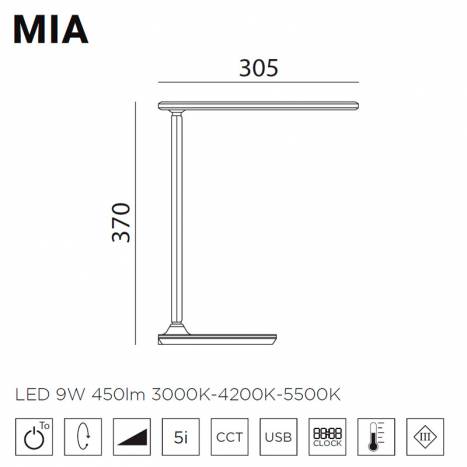 MDC Mia LED 9w dimmable reading lamp info