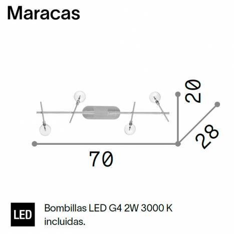 Plafón de techo Maracas LED 4L G9 cristal info - Ideal Lux