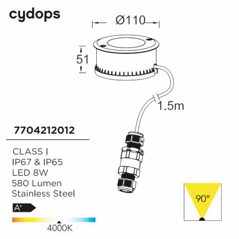 LUTEC Cydops 8w LED IP67 floor recessed light info