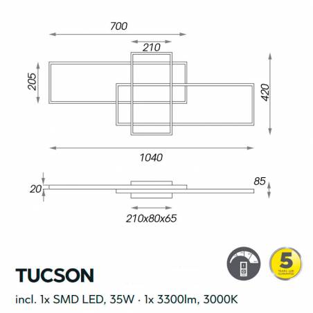 TRIO Tucson LED 36w dimmable ceiling lamp info
