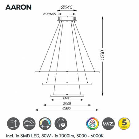 TRIO Aaron LED RGB wifi black pendant lamp info