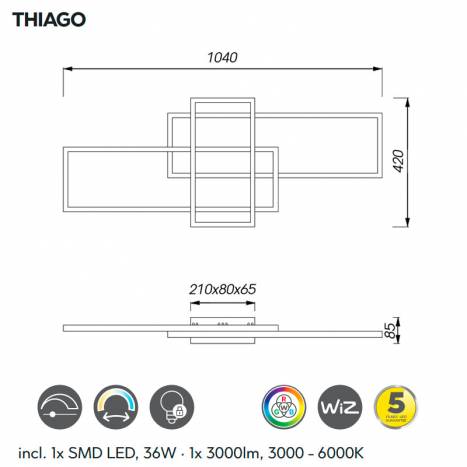 TRIO Thiago LED 36w RGB wifi black ceiling lamp info