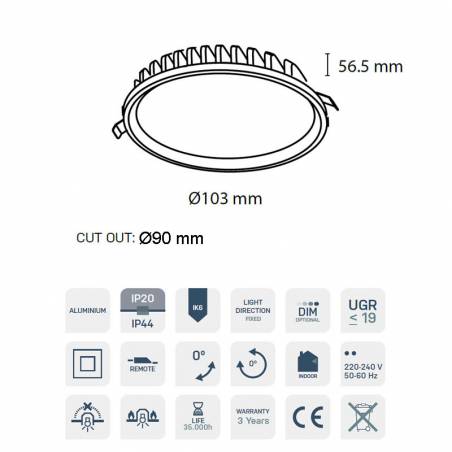 Downlight Lim round LED 7w UGR19 info - Kohl