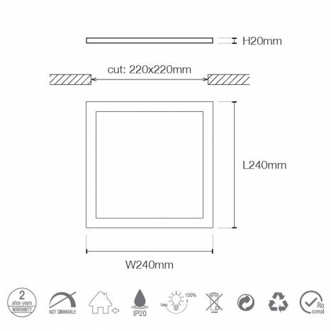 MASLIGHTING Downlight LED 25w 2200lm square white