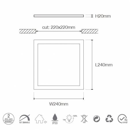 MASLIGHTING Downlight LED 25w 2200lm square white