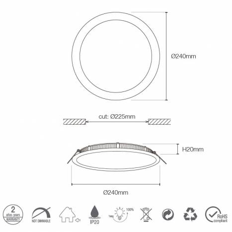 Downlight LED 20w Slimline 1800lm gris info - Maslighting