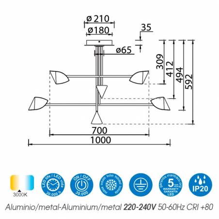 MANTRA Capuccina LED 61w ceiling lamp info