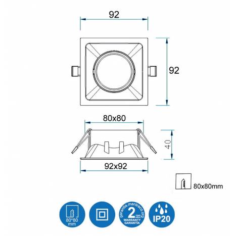 Foco empotrable Comfort GU10 cuadrado info - Mantra