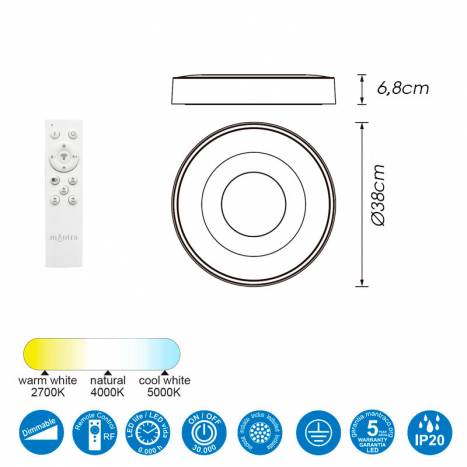 MANTRA Coin LED 56w dimmable ceiling lamp info