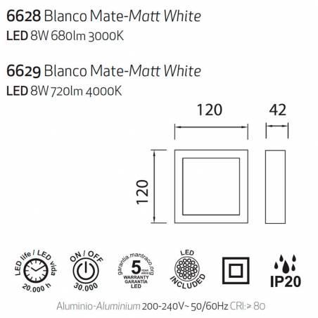 Downlight superficie Saona LED 8w cuadrado info - Mantra