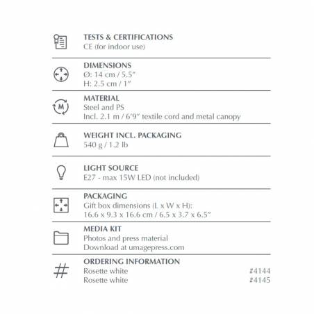 Set base metal Rosette + cordón textil specifications - Umage