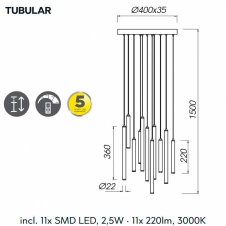 TRIO Tubular LED 28w circular info pendant lamp