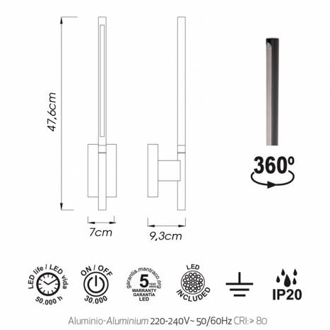 Aplique de pared Torch LED 6w info - Mantra