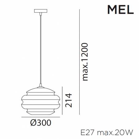 MDC Mel 30cm E27 glass pendant lamp info