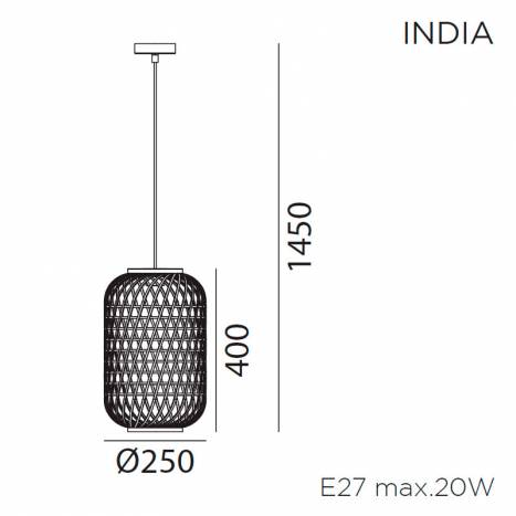 Lámpara colgante India E27 bambú natural info - MDC