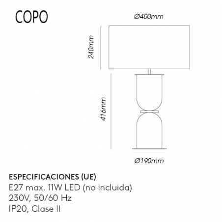 Lámpara de mesa Copo E27 cerámica pantalla info - Aromas