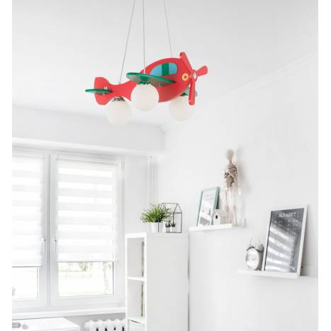 Lámpara infantil Avion 1L madera rojo ambiente - Ideal Lux