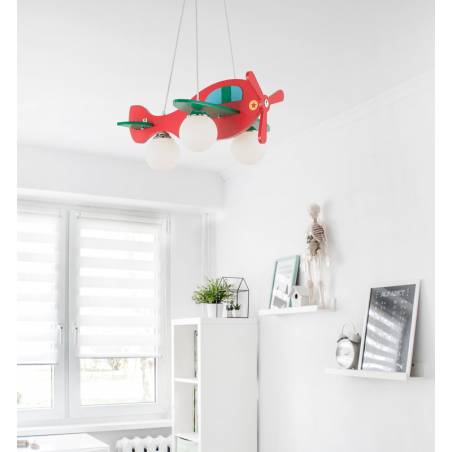 Lámpara infantil Avion 1L madera rojo ambiente - Ideal Lux