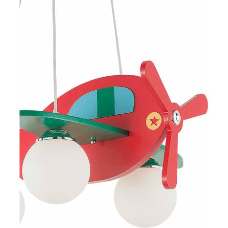 Lámpara infantil Avion 1L madera rojo detalle - Ideal Lux