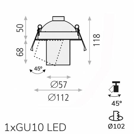 Foco empotrable Gina LED GU10 basculante info - ACB