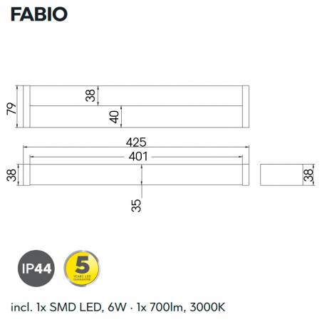 Aplique de baño Fabio LED 6w IP44 cromo info - Trio