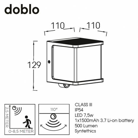 Aplique de pared Doblo Solar LED 8w + sensor info - Lutec