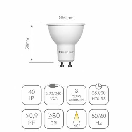 Bombilla LED 6w GU10 60° Hook - Beneito Faure