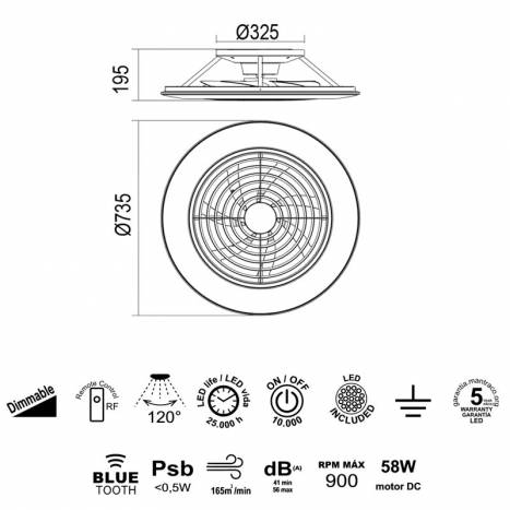 MANTRA Alisio XL LED DC Ø73cm info ceiling fan