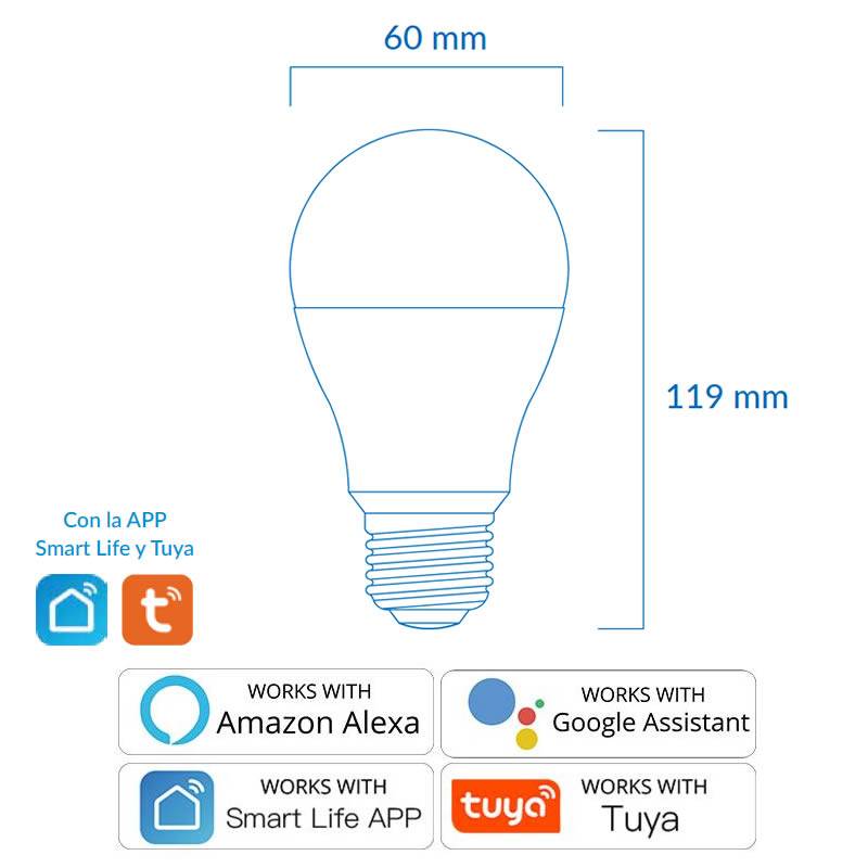 Ampoule LED 10W E27 A60 RGB + CCT Dimmable SMART WIFI 806Lm