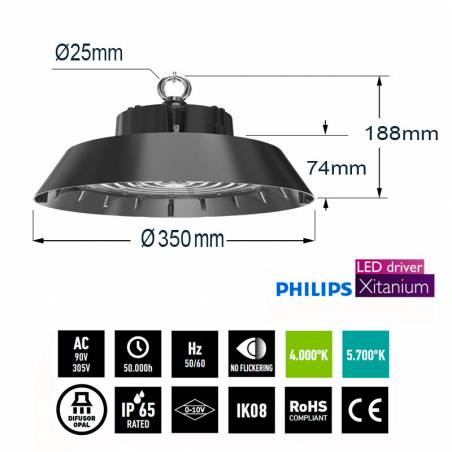 YLD UFO PRO LED 200w dimmable industrial hood