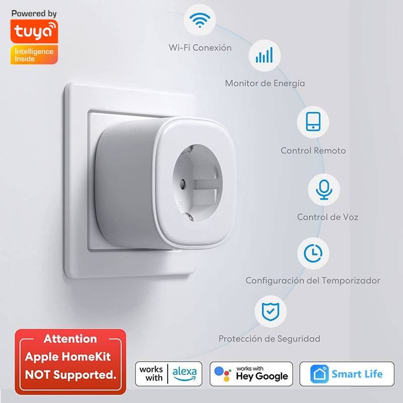 Enchufe Inteligente WiFi 16A. Control por App. Se puede controlar con Smart  Life, Tuya, Alexa y Google Home.