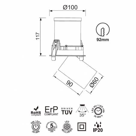 Foco empotrable Garda LED 12w blanco - Mantra