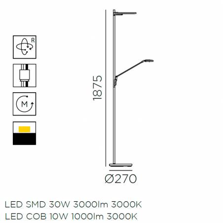 Lámpara de pie One LED 30 + 10w dimmable - MDC