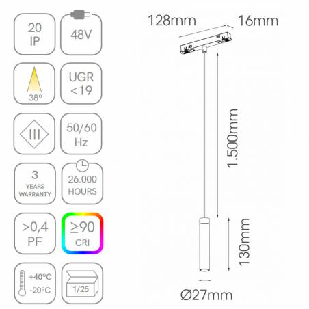 Lámpara colgante Alp 48V LED magnético - Beneito Faure